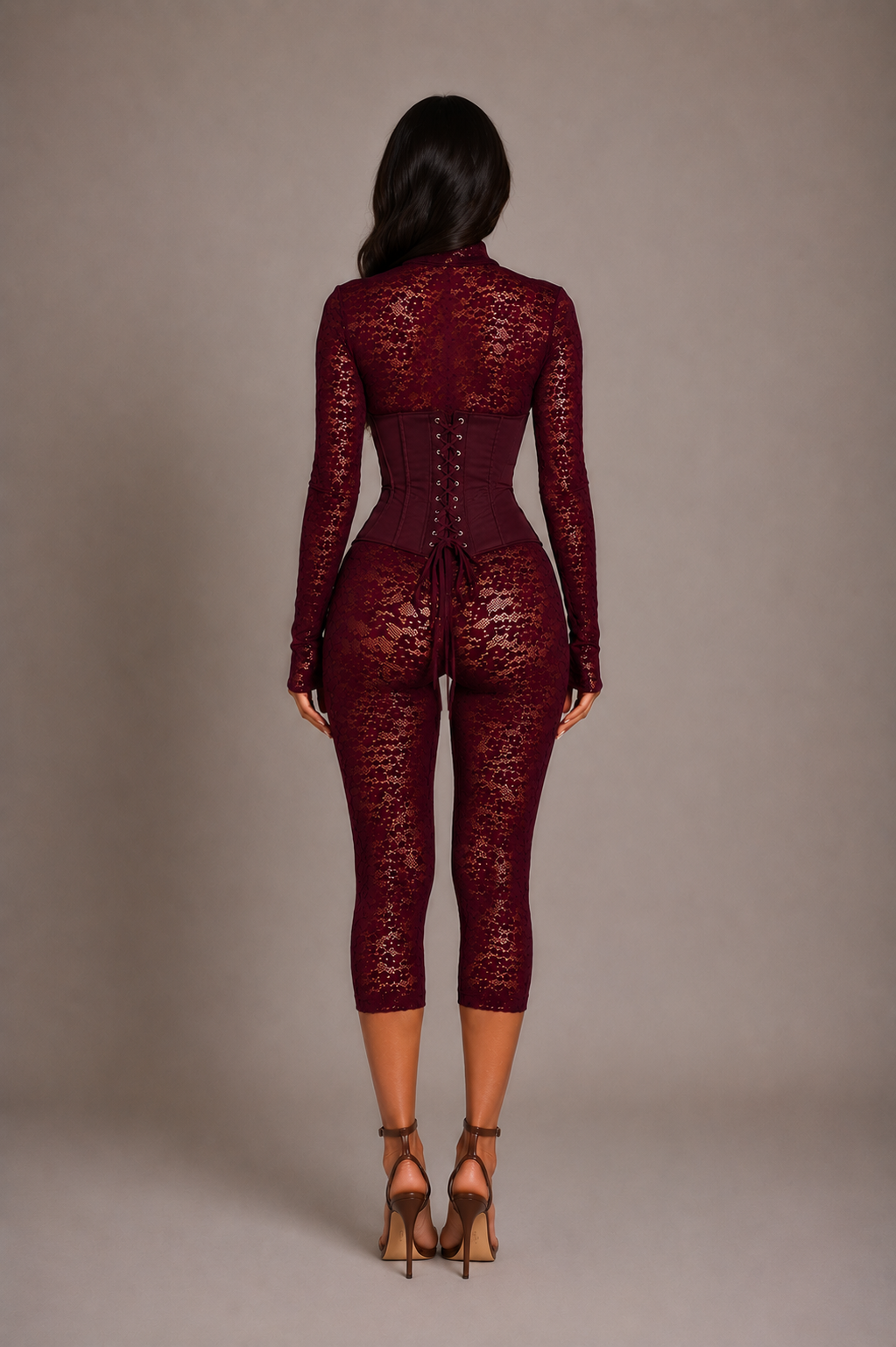 Wine velvet lace jumpsuit