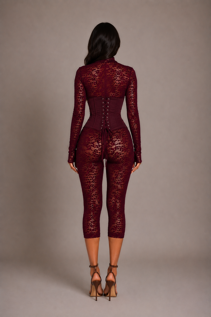 Wine velvet lace jumpsuit