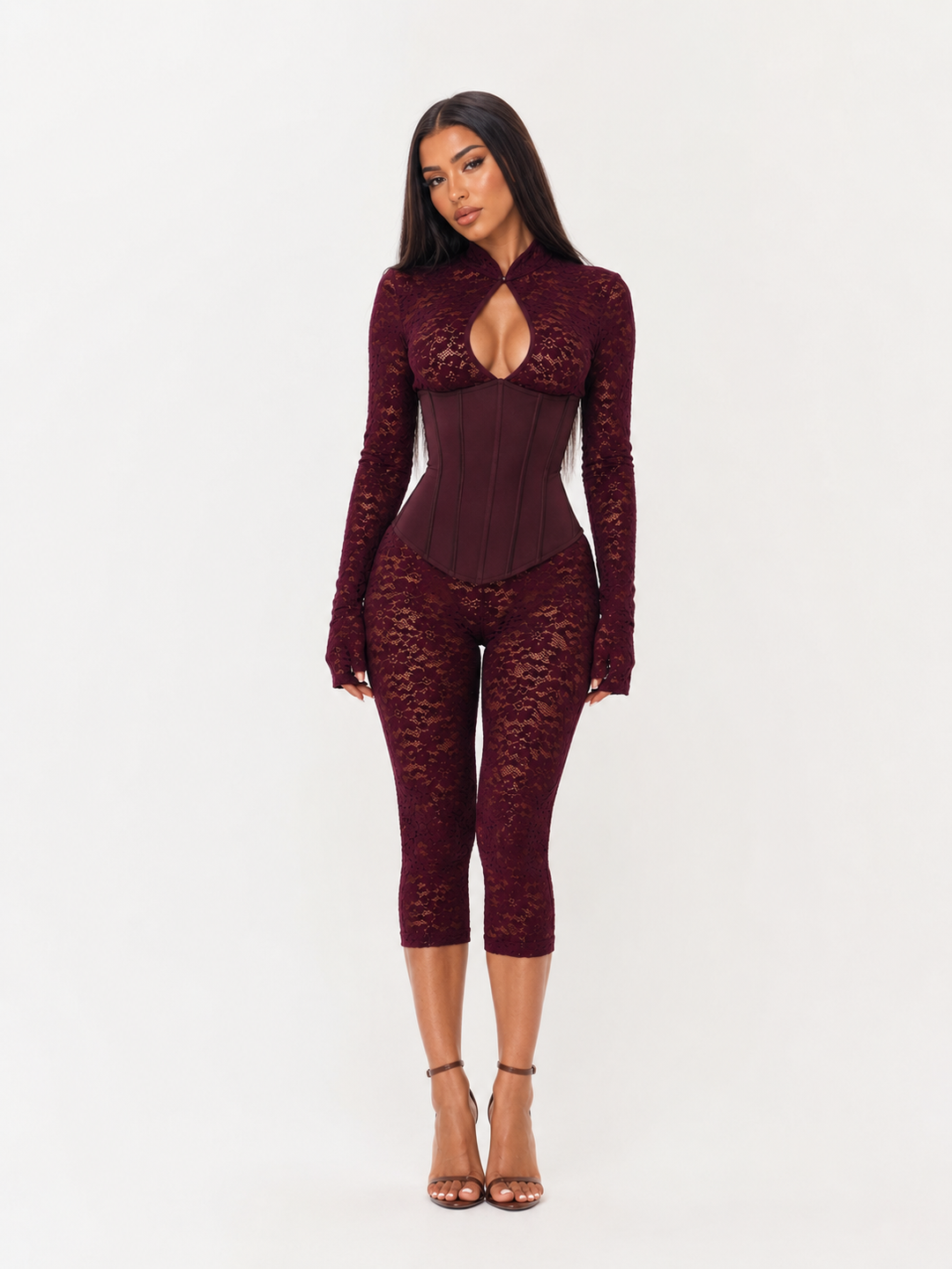 Wine velvet lace jumpsuit